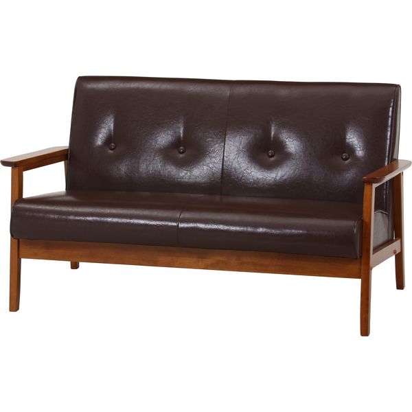 バイキャストPUソファ 2P LBR ライトブラウン 組立品【代引不可】[21]