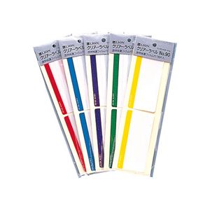 （まとめ） ライオン事務器クリアーラベル（フォルダーの見出し用タックラベル）透明保護フィルム付 86×40mm 赤 No.90 1パック（16片） 【×5セット】[21]