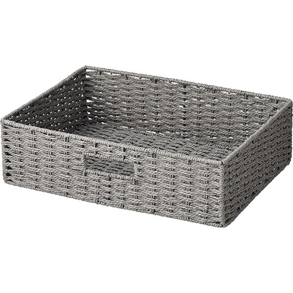 〔3個セット〕 ペーパーバスケット 収納かご 約幅36×奥行26×高さ10cm ハーフ グレー 軽量 取っ手穴付 カラーボックス対応[21]