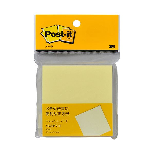3Mポスト・イット ノート 再生紙 75×75mm イエロー 654RP-Y-H 1セット（10冊）[21]