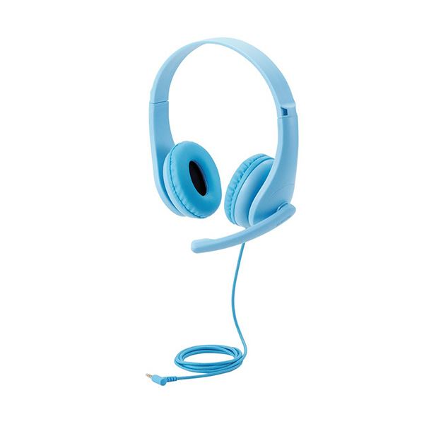 エレコム子ども用ヘッドセット 有線 4極ミニプラグ 両耳 マイクアーム付 ライトブルー HS-KD01TLBU 1個[21]