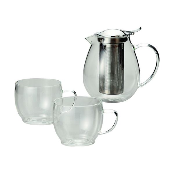 フィール ペア耐熱ティーセット カップ(φ8×6.5cm)×2、ポット(13.5×10×12.5cm・580ml)×1 B1011539[21]