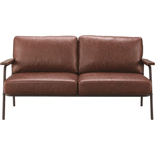 ソファー 幅151cm 2人掛け ブラウン 肘付き 合皮製 革製 ポケットコイル ボイド リビング ダイニング ..