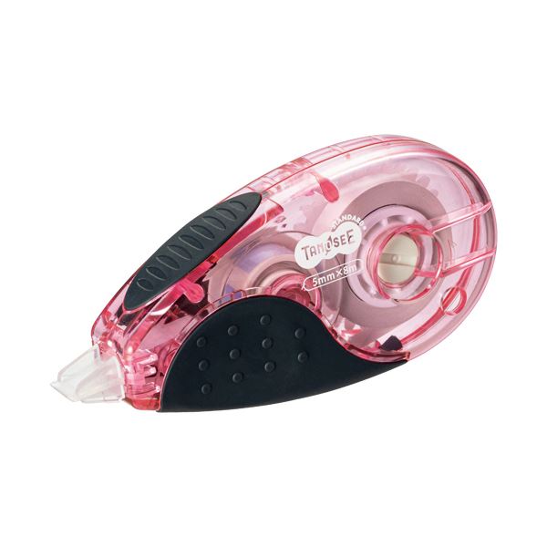 （まとめ） TANOSEE 修正テープタテ引き（使い切り） 5mm幅×8m ピンク 1セット（10個） 【×10セット】[21]