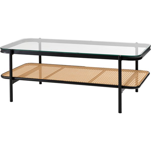 ローテーブル センターテーブル 約幅110cm ブラック スチール 強化ガラス 棚付き リビングテーブル リビング 組立式[21]