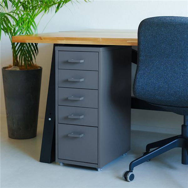 くらしのストレージワゴン5段(グレー/灰) オフィス デスクワゴン スチール キャビネット デスクサイド ..