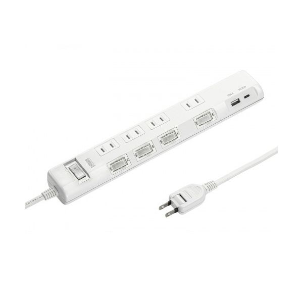 サンワサプライ 節電タップ 2P・4個口 ホワイト 3m TAP-B107UC-3W 1個[21]