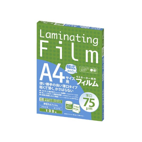 ■サイズ・色違い・関連商品■A4[当ページ]■A3■商品内容アスカ ラミネートフィルム75μm 100枚 A4 BH916■商品スペック3層構造&静電気防止加工でキレイに長持ち！●フィルム寸法（横）[mm]：220●フィルム寸法（縦）[mm...