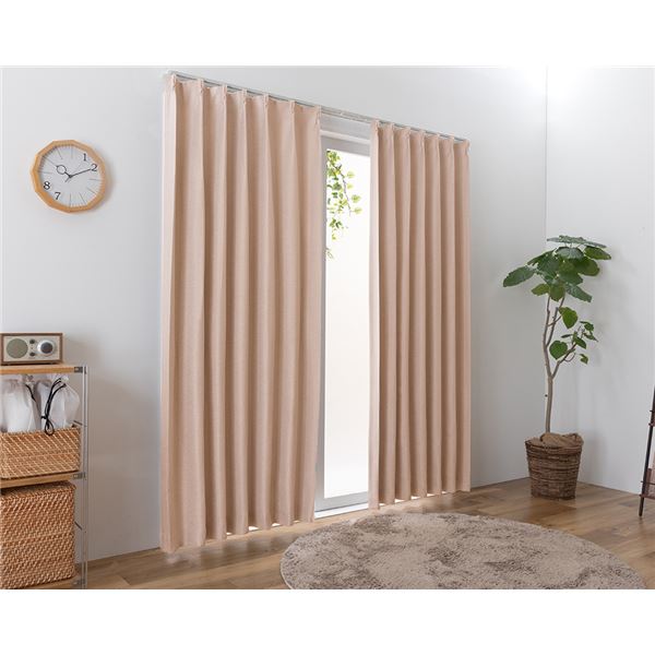 遮光カーテン 幅100cm×丈160cm 2枚 無地 ローズ 2級遮光 洗える 日本製 タッセル付き 形状記憶 防炎カーテン リビング[21]