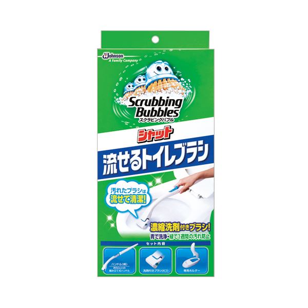(まとめ) ジョンソン スクラビングバブルシャット 流せるトイレブラシ 本体 ブラシ4本付 1個 【×5セッ..