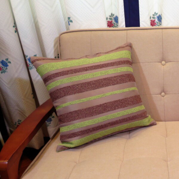 クッションカバー 45×45cm シュニール ストライプ グリーン 洗える 日本製 綿混素材 リビング ダイニング ソファー[21] [2]
