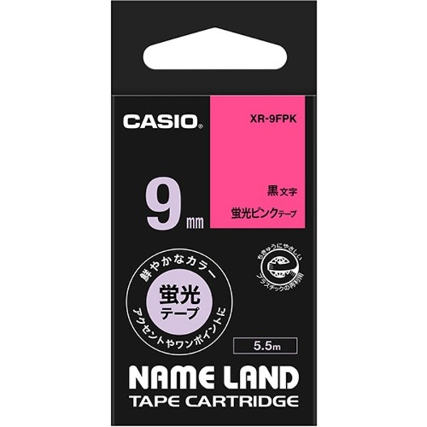 （まとめ） カシオ CASIO ネームランド NAME LAND スタンダードテープ 9mm×5.5m 蛍光ピンク／黒文字 XR..