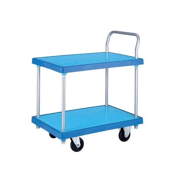 バンパーキャリー/台車 【小 2段式片袖 4インチ エラストマー車】 自在×2 固定×2 ブルー 静音キャスター仕様【代引不可】[21]