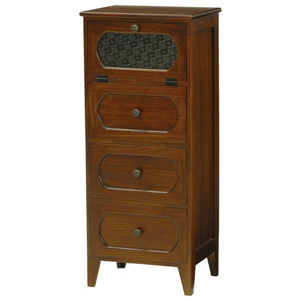 収納棚 リビング収納 約幅42×奥行32×高さ100cm ブラウン 木製 スリムチェスト 完成品 リビング ダイニング インテリア家具【代引不可】[21]