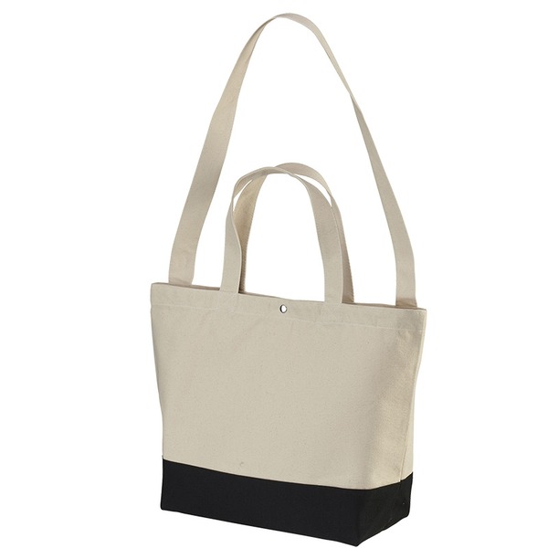 帆布製 スイッチング トートバッグ 2WAY ナチュラル×ブラック 綿 キャンパス コットン 通気性 男女兼用..