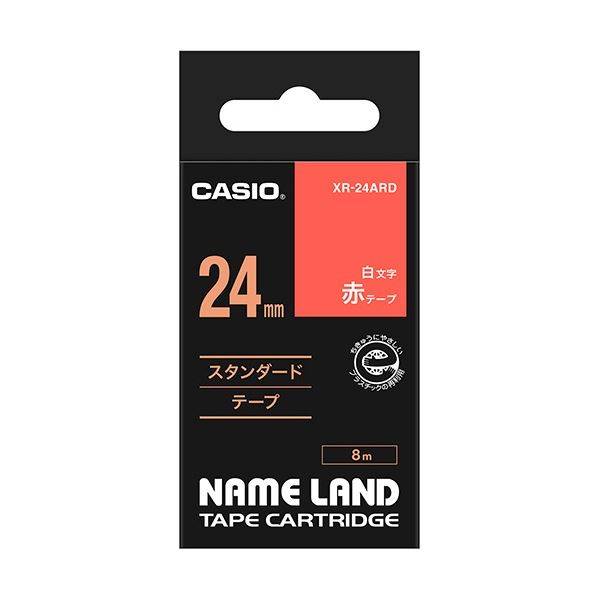 （まとめ） カシオ CASIO ネームランド NAME LAND スタンダードテープ 24mm×8m 赤／白文字 XR-24ARD 1個 【×4セット】[21] 1