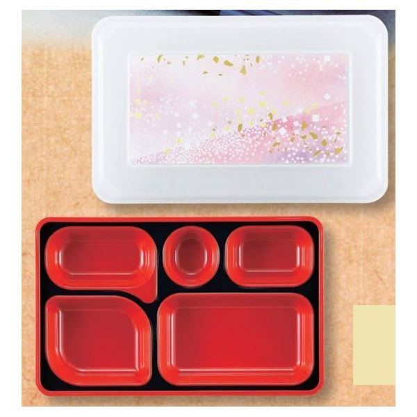 (業務用弁当箱10セット)FW-1300 ダイナミック副食 【本体】黒(内A)/【蓋】透明・花吹雪(ピンク)[21]