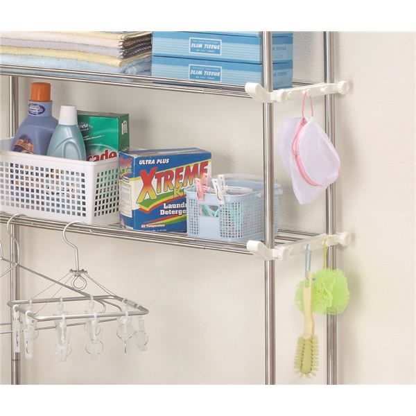 ステンレス洗濯機ラック/洗濯機上収納 【幅伸縮可】 仮り掛けバー/アジャスター付き[21]