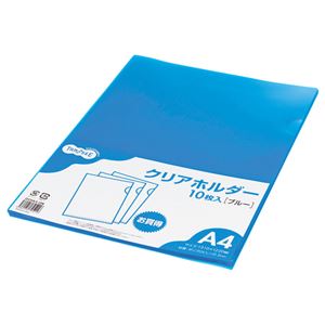 （まとめ） TANOSEE クリアホルダー A4 ブルー 1セット（30枚：10枚×3パック） 【×10セット】[21]
