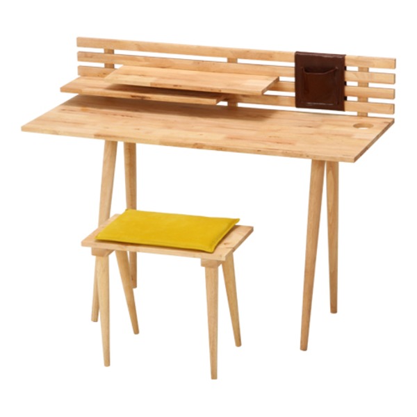 北欧風 デスクセット 【デスク幅120cm チェア幅50cm】 ナチュラル 木製 収納棚・クッション付き 『Natu..