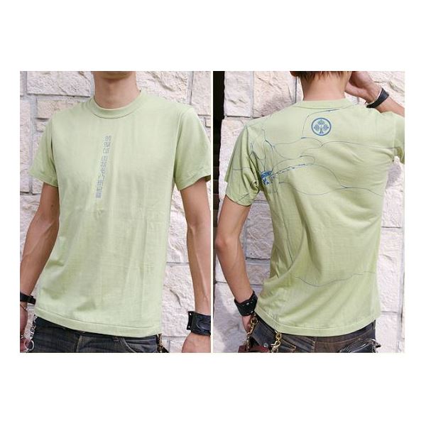 戦国武将Tシャツ 【本多忠勝 蜻蛉切】 Mサイズ 半袖 わさび色(グリーン) 〔Uネック おもしろ〕[21]