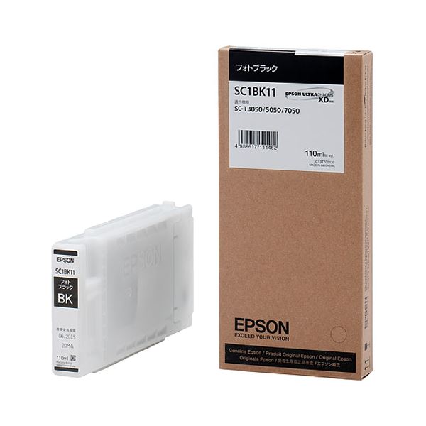 (まとめ）エプソン EPSON インクカートリッジ フォトブラック 110ml SC1BK11 1個【×3セット】[21]