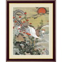 【若冲 鳳凰 旭日】【動植綵絵額】群鶏・白鳳・鶏■伊藤若冲 額装品（茶）F6号 旭日鳳凰図[21]