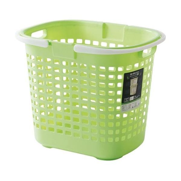 (まとめ) S-ロングバスケット/収納かご 【グリーン】深型 持ち手付き 洗濯かご 脱衣かご おもちゃ収納 【20個セット】[21]