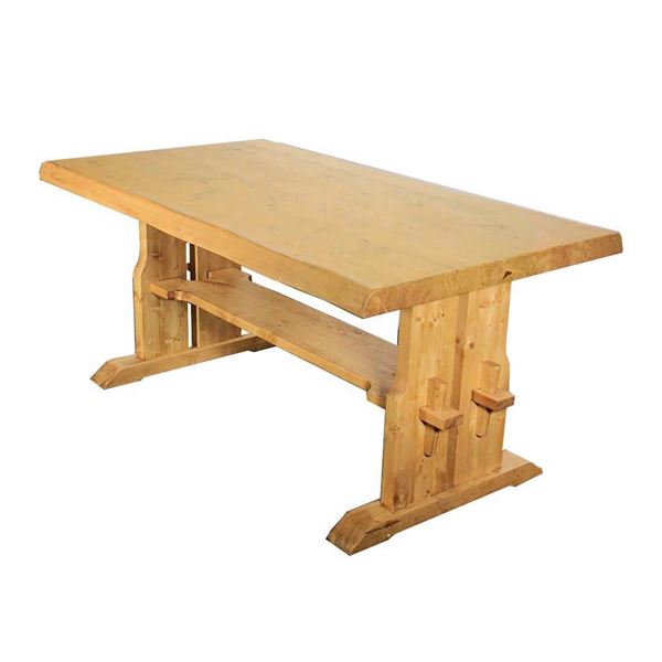 ダイニングテーブル 幅150cm ナチュラルブラウン 木製 パイン材 棚板付き リビングテーブル 組立品 在..