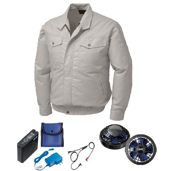 KU91710 空調服 R 綿・ポリ混紡 制電 FAN2400SPBB・RD9261・LISUPER1セット シルバー 4L[21]