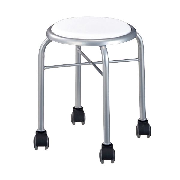 (まとめ）キャスタースツールボン ホワイト／シルバー【×3セット】[21]