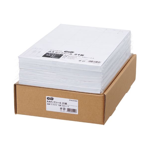 TANOSEE A4タックシール業務用パック 21面 42.4×70mm 1箱（500シート：100シート×5冊）[21]