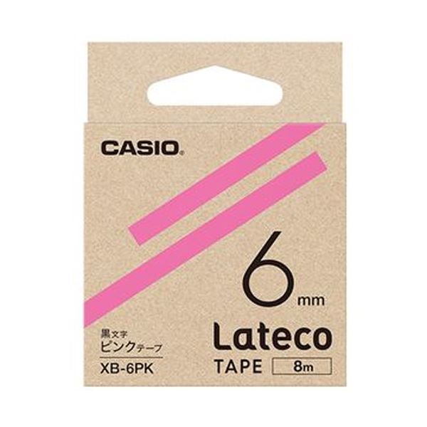 （まとめ）カシオ ラテコ 詰替用テープ6mm×8m ピンク/黒文字 XB-6PK 1個【×20セット】 [21]