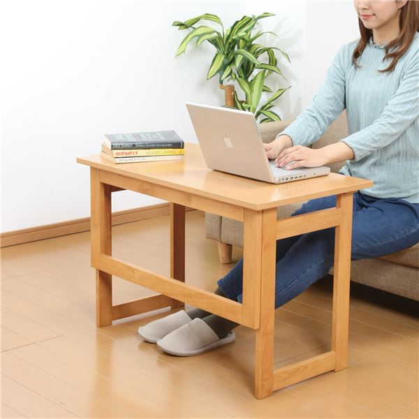 天然木折りたたみテーブル 高さ55cm ブラウン 完成品【代引不可】[21] [2]