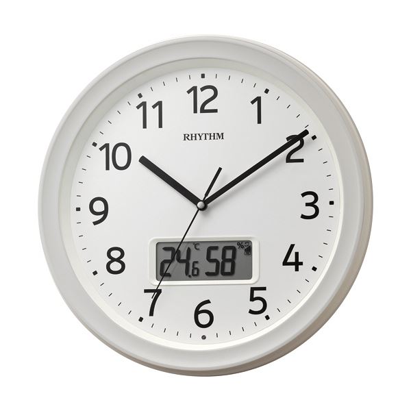 リズム時計 フィットウェーブリブ A02温湿度カレンダー切替表示機能付電波時計 白 8FYA02SR03 1台[21]