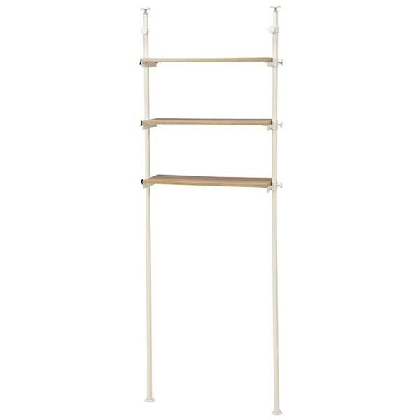 突っ張り 洗濯機ラック 約幅70cm ホワイト ×ナチュラル棚板3枚 スチール ランドリーラック 組立式 脱衣..