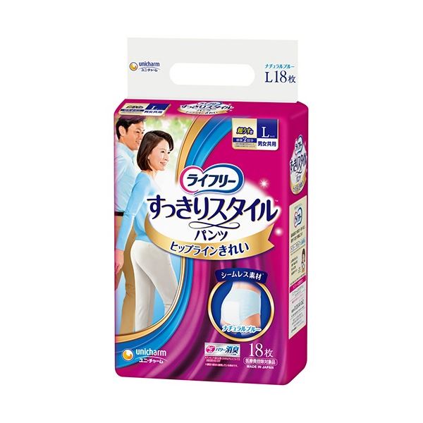 ■サイズ・色違い・関連商品■M ピンク 1セット(60枚：20枚×3パック)■M ピンク 1パック(20枚)×3セット■M ブルー 1セット(60枚：20枚×3パック)■M ブルー 1パック(20枚)×3セット■L ピンク 1セット(54枚：18枚×3パック)■L ピンク 1パック(18枚)×3セット■L ブルー 1セット(54枚：18枚×3パック)■L ブルー 1パック(18枚)×3セット[当ページ]■商品内容【ご注意事項】この商品は下記内容×3セットでお届けします。【商品説明】●清潔感のあるナチュラルブルー。Lサイズ、18枚入りです。●すっきりヒップライン構造。ストレッチ素材がおしりの丸みにピタッとフィットして、しわができにくく、ヒップラインがすっきりとした印象に。●すっきりフィット吸収体。スリム吸収体がゴワつかず、すっきりとしたつけ心地。●足まわりすっきり形状。●1人で外出できる方に■商品スペックサイズ：Lその他仕様：●色:ブルー対象：男女兼用吸収量：約300ccウエストサイズ：75〜100cmシリーズ名：ライフリー吸収量目安：約2回分■送料・配送についての注意事項●本商品の出荷目安は【1 - 5営業日　※土日・祝除く】となります。●お取り寄せ商品のため、稀にご注文入れ違い等により欠品・遅延となる場合がございます。●本商品は仕入元より配送となるため、沖縄・離島への配送はできません。[ 527625 ]