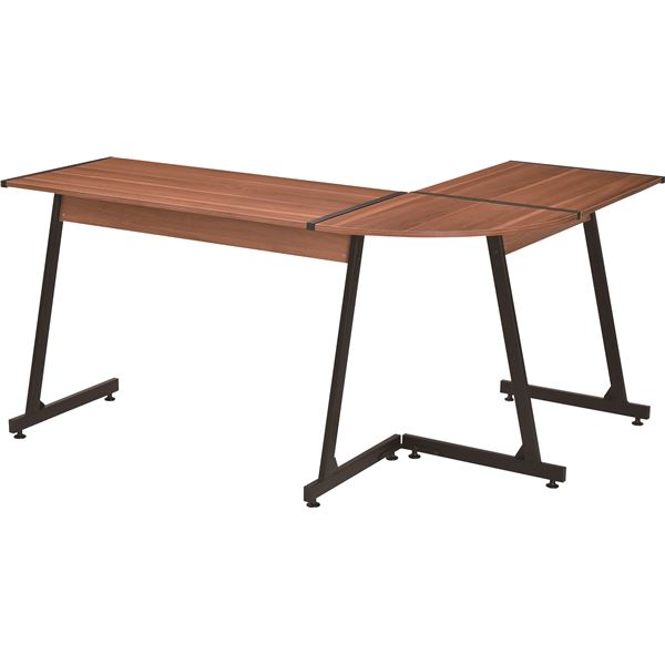 デスク 机 パソコンデスク コーナーデスク 幅147cm L字型 スチール アイアン 木目 ブラック/ブラウン BK/BR 組立品【代引不可】[21] [3]