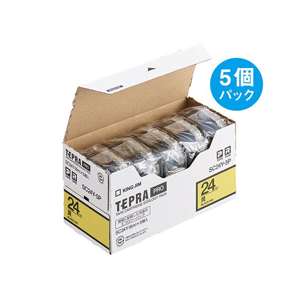 本家屋の(まとめ）キングジム テプラ PRO テープカートリッジ パステル 24mm 黄/黒文字 SC24Y-5P 1パック(5個)【×3セット】[21]｜アングル3