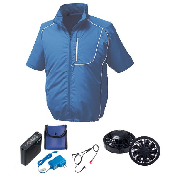 KU91720 空調服 R ポリエステル製 半袖 FAN2200B・RD9261・LISUPER1セット ブルー×ホワイト 3L[21]