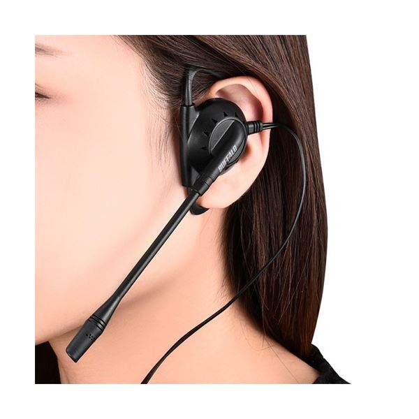 (まとめ) バッファロー 片耳イヤフック式ヘッドセット 4極 ブラック BSHSECM100BK 1個 【×3セット】[21]