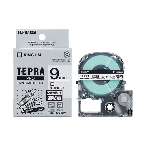 (まとめ) キングジム テプラ PRO テープカートリッジ 強粘着 9mm 白／黒文字 SS9KW 1個 【×10セット】[21]