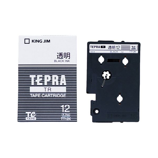 (まとめ) キングジム テプラ TR テープカートリッジ 12mm 透明／黒文字 TT12K 1個 【×10セット】[21]