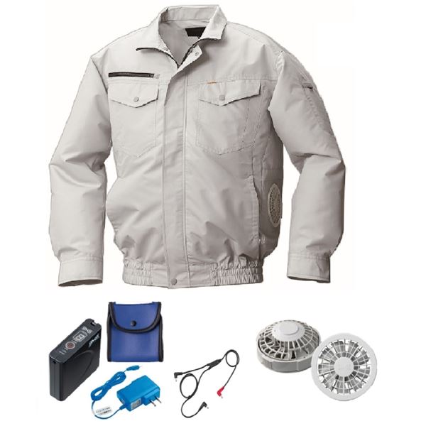 KU92030 空調服 R 綿・ポリ混紡 横ファン FAN2200G・CBB500ロングケーブル・LISUPER1セット シルバー 3L[21]