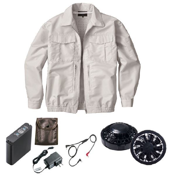 KU92130 空調服 R 綿ポリ混紡 スペーサー一体型 FAN2200B・CBB500ロングケーブル・LIPRO2セット シルバー 3L[21]