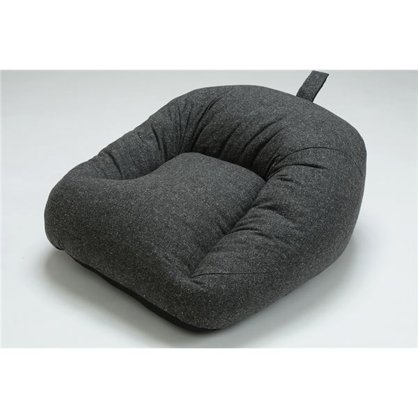 ふんわり あぐらクッション/ローソファー 【1人掛け ファブリック生地 ブラック】 コンパクト 日本製【..