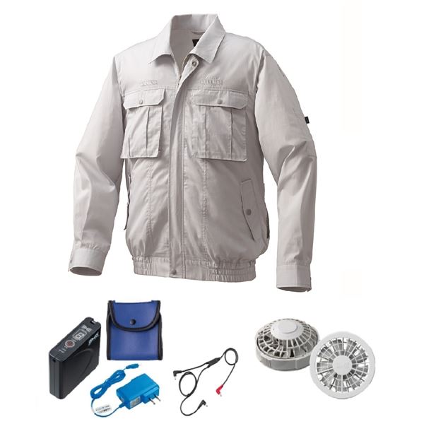 KU92100 空調服 R 綿・ポリ混紡 フルハーネス仕様 FAN2200G・RD9261・LISUPER1セット シルバー 4L[21]