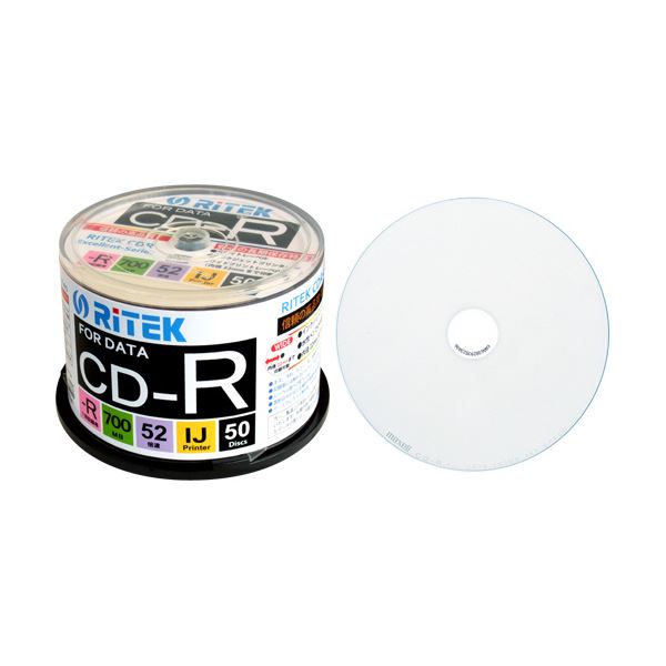 （まとめ）RITEK データ用CD-R 700MB1-52倍速 ホワイトワイドプリンタブル スピンドルケース CD-R700EXWP.50RT C1パック(50枚) 【×3セット】[21]