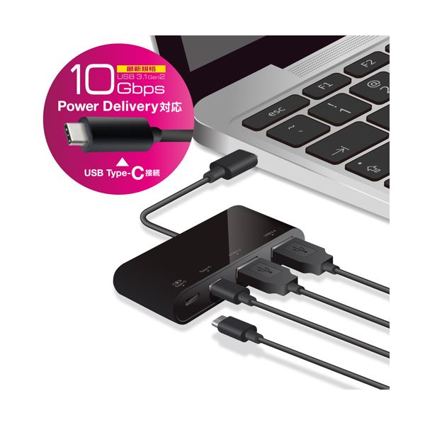 エレコム USBHUB／USB3.1（Gen2）／PD対応／Type-Cコネクタ／Aメス2ポート／Cメス2ポート／バスパワー／ブラック U3HC-A424P10BK[21]