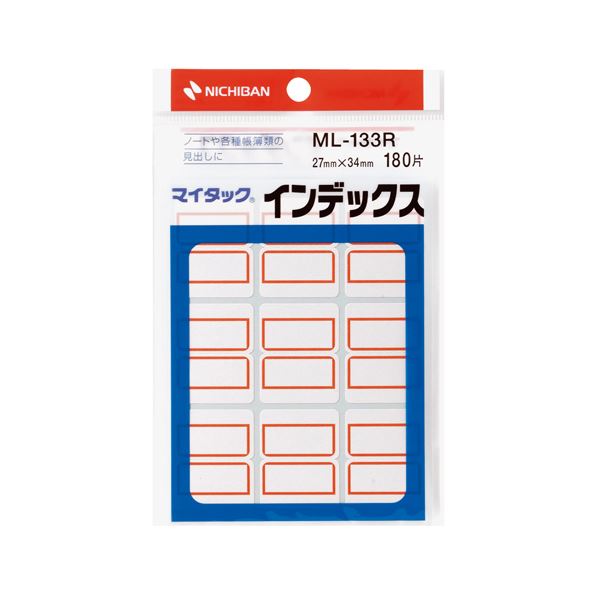 (まとめ) ニチバン マイタック インデックス 紙ラベル 大 27×34mm 赤枠 ML-133R 1パック(180片：9片×20シート) 【×50セット】[21]